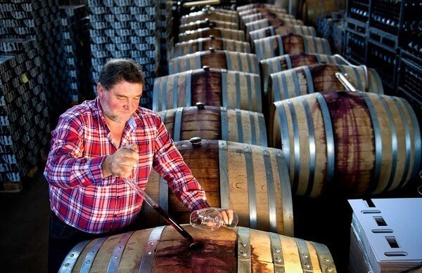 Juan Carlos Sancha siguiendo la evolución en barrica de uno de sus vinos