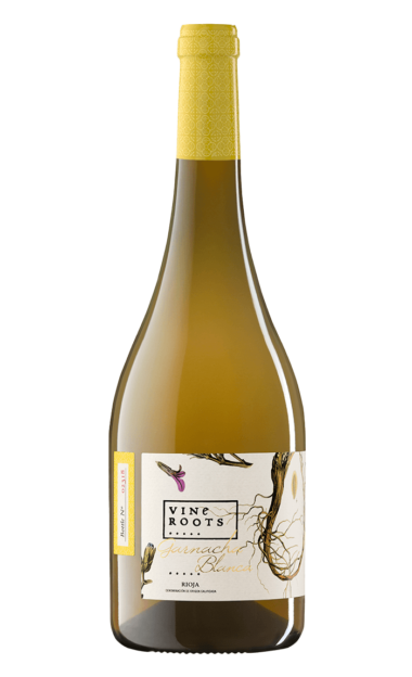 Botella del vino ecológico Vine Roots Garnacha Blanca 2018.